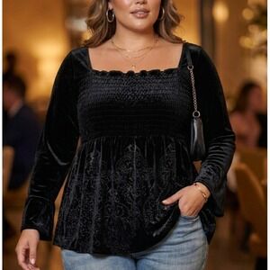 Venezia Gothic Romantic Smocked Burnt Velvet Babydoll Tunic Sz XL Whimsigoth